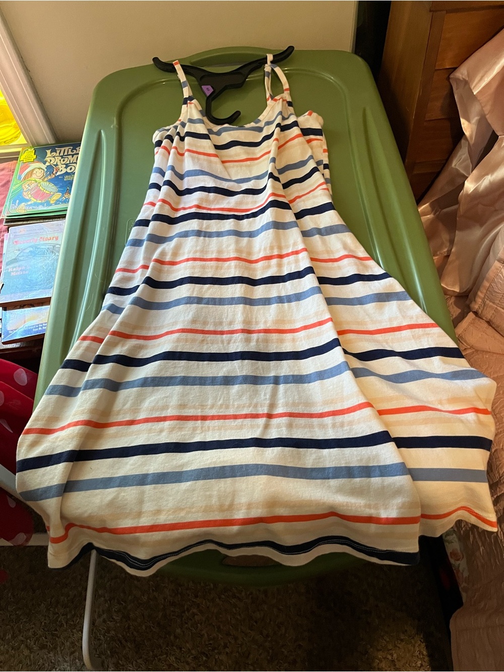 Faded Glory Striped Midi Dress - Navy, Coral & White